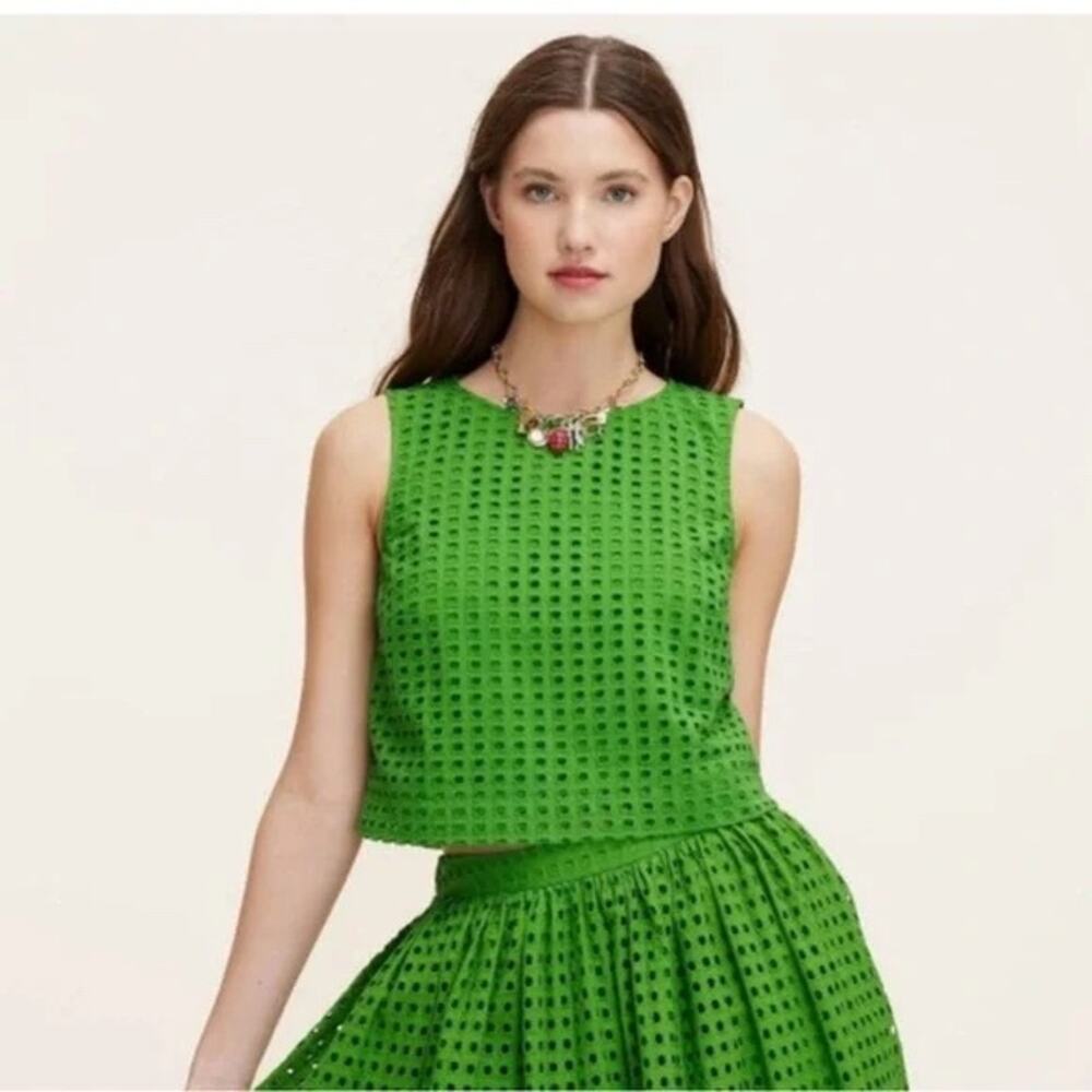Kate Spade X Target NWT Green Boxy Eyelet Crop Top Size XS Broken Button Loop - Picture 2 of 15